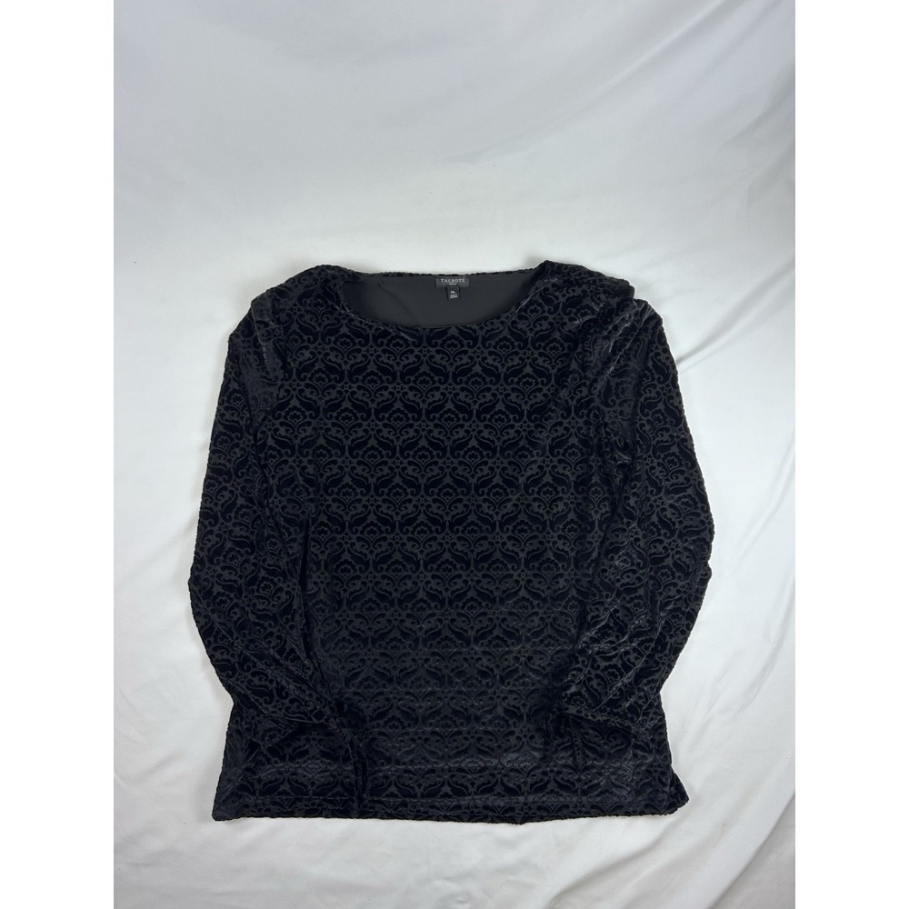 Talbots Blouse Womens M Black Velvet Burnout Damask Goth Grunge 90s Witchy